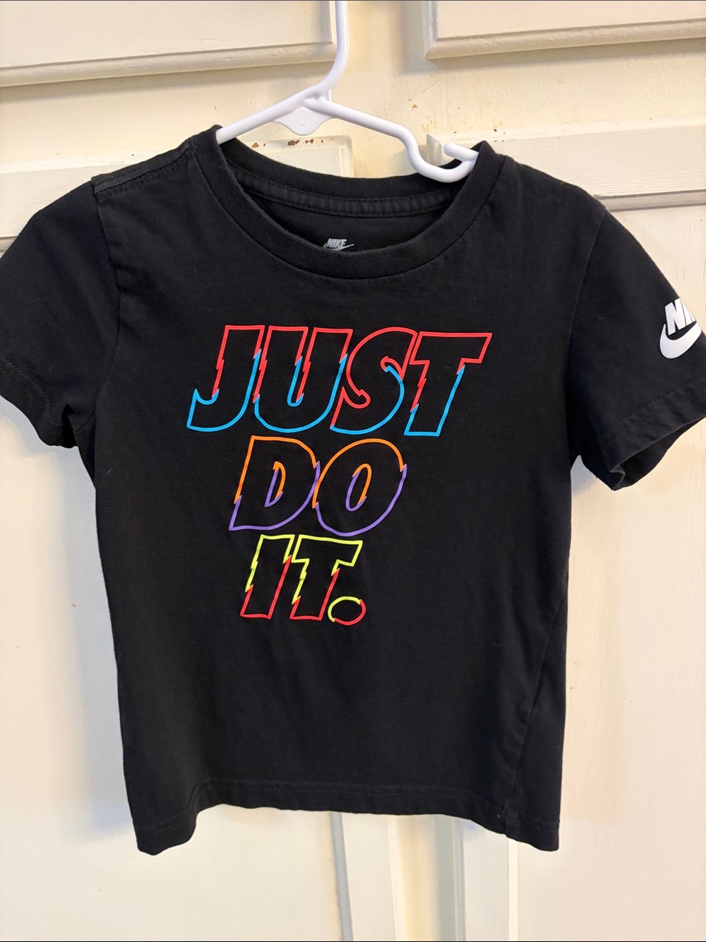 Nike Black Tee with Multicolor "JUST DO IT." Graphic Boys 4T